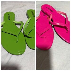 LOT OF 2 CHICO'S Pink & Green Beach Casual Sandals Thongs NEW Shoes Womens Sz 7